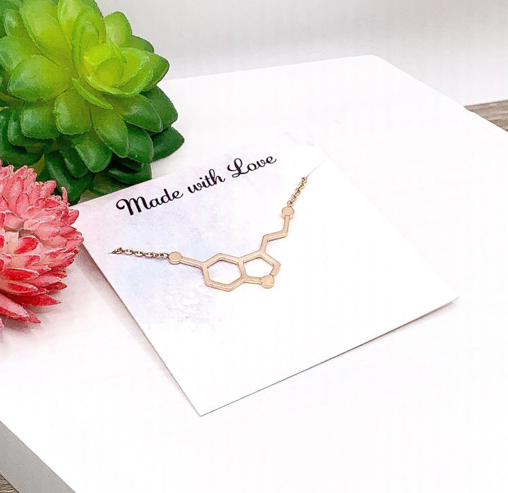 Serotonin Necklace Rose Gold, Molecular Jewelry, Happiness Molecule Pendant, Biology Necklace, Cheer Up Gift, Women Necklaces