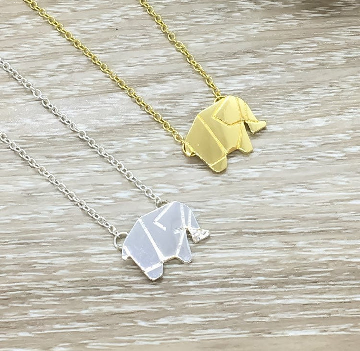 Origami Elephant Necklace, Safari Jewelry, Animal Lover Gift, Good Luck Necklace, Zoology Jewelry, Christmas Gift for Friend