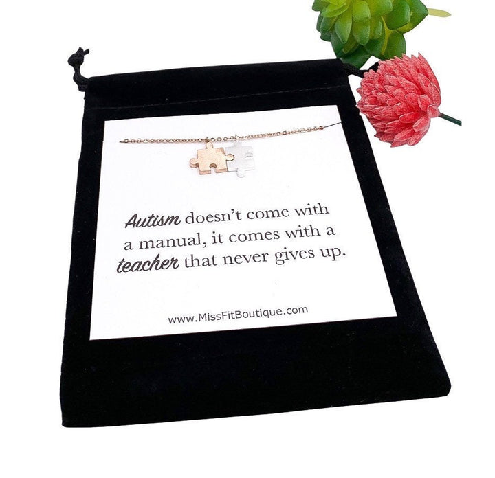 Cadeau de sensibilisation à l'autisme, Collier double puzzle, Cadeau pour enseignant spécialisé, Bijou minimaliste, Pendentif puzzle, Remerciements aux enseignants