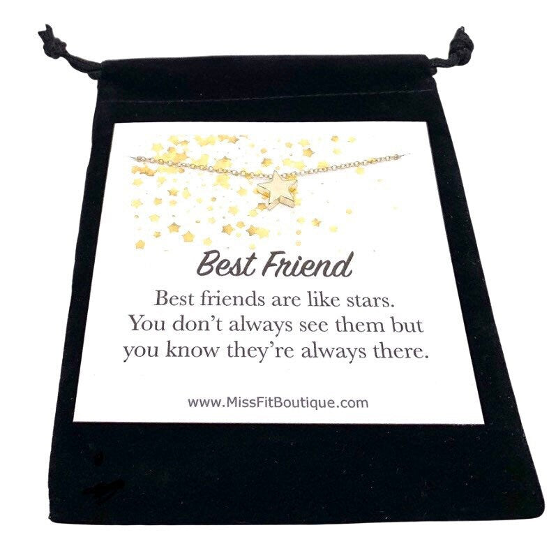 Dainty Star Necklace with Card, Best Friends Are Like Stars, Gold, Silver