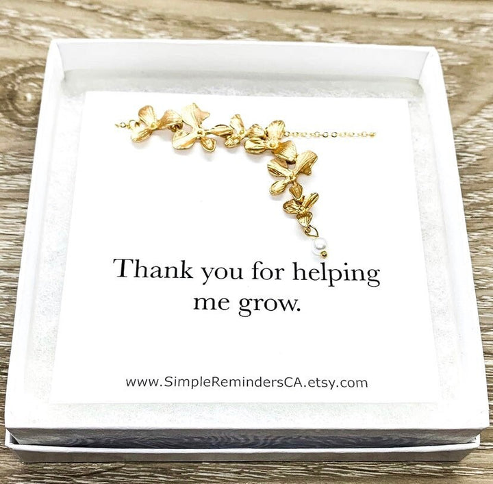 Collier pétales de fleurs, Collier orchidée, Merci de m'avoir aidée à grandir, Collier floral, Pendentif orchidée, Bijou pour sœur, Inspiration