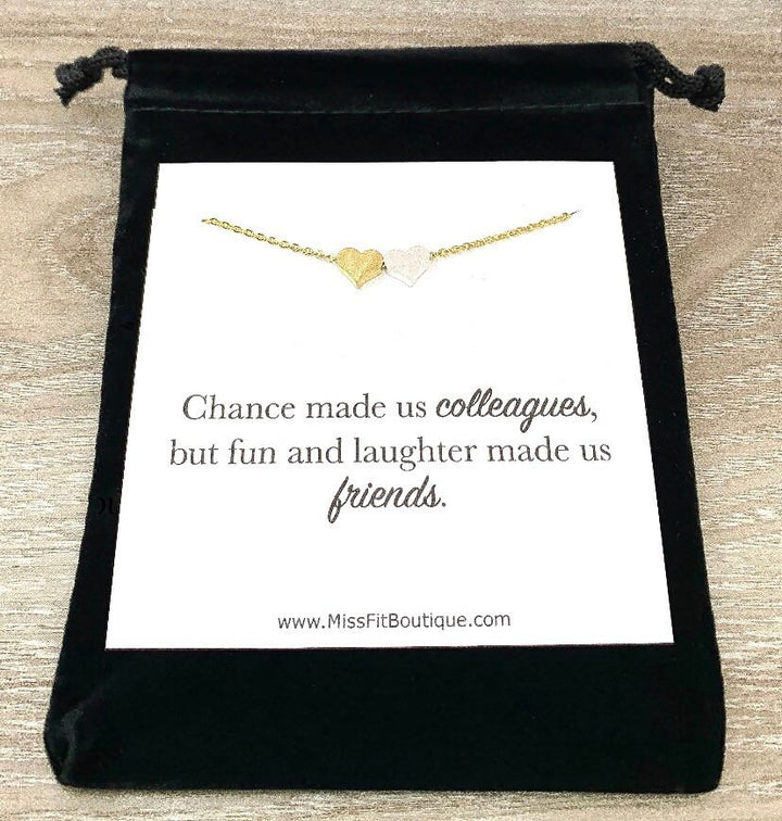 Colleague Gift, Two Hearts Necklace, Chance Made Us Colleagues, Gift for Friend, Coworker Gift, Retirement Gift, Friendship Necklaces