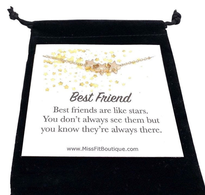 Les meilleures amies sont comme des étoiles, Collier 3 étoiles, Cadeau pour BFF, Collier d'amitié, Bijou céleste, Collier symbolique avec carte, Sororité