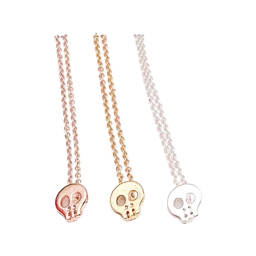 Skull Necklace, Tiny Rose Gold Skull Pendant, Skeleton Jewelry, Layering Necklace, Bones Jewelry, Halloween Gift, Christmas Gift for Her