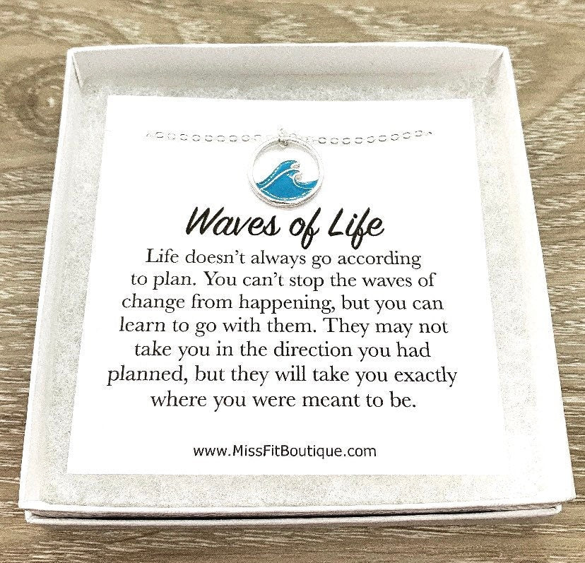 Collier Vague Bleue, Citation sur les Vagues de la Vie, Cadeau Inspirant, Cadeau Exaltant, Collier Amoureux de la Plage, Cadeau Tropical, Collier Océan