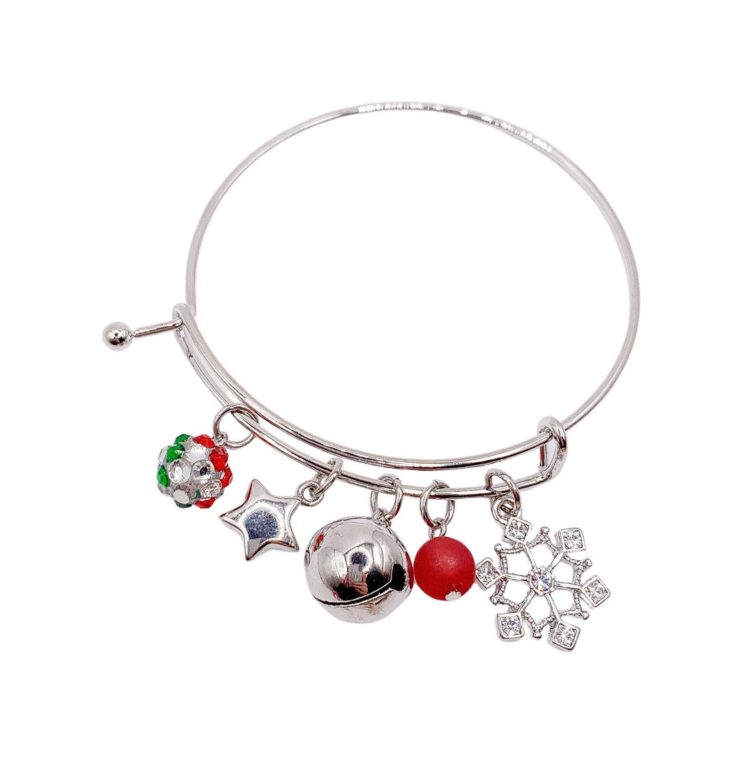 Bracelet jonc de Noël avec breloques, breloques de Noël, bijoux de fêtes, bracelets festifs, ensemble de bracelets à superposer, échange de cadeaux