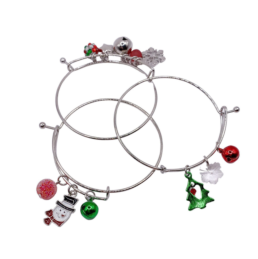 Bracelet jonc de Noël avec breloques, breloques de Noël, bijoux de fêtes, bracelets festifs, ensemble de bracelets à superposer, échange de cadeaux