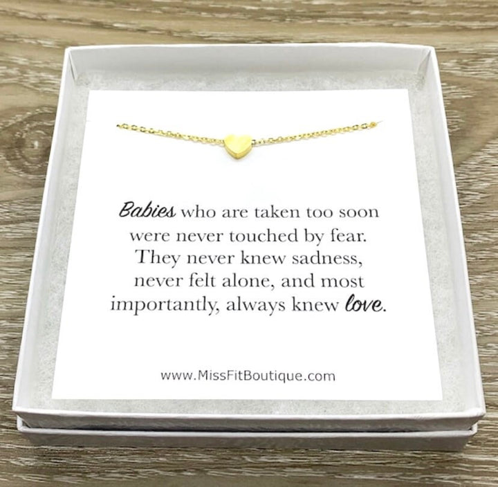 Miscarriage, Heart Necklace with Card, Gift Box, Infant Loss, Stillborn, Remembrance