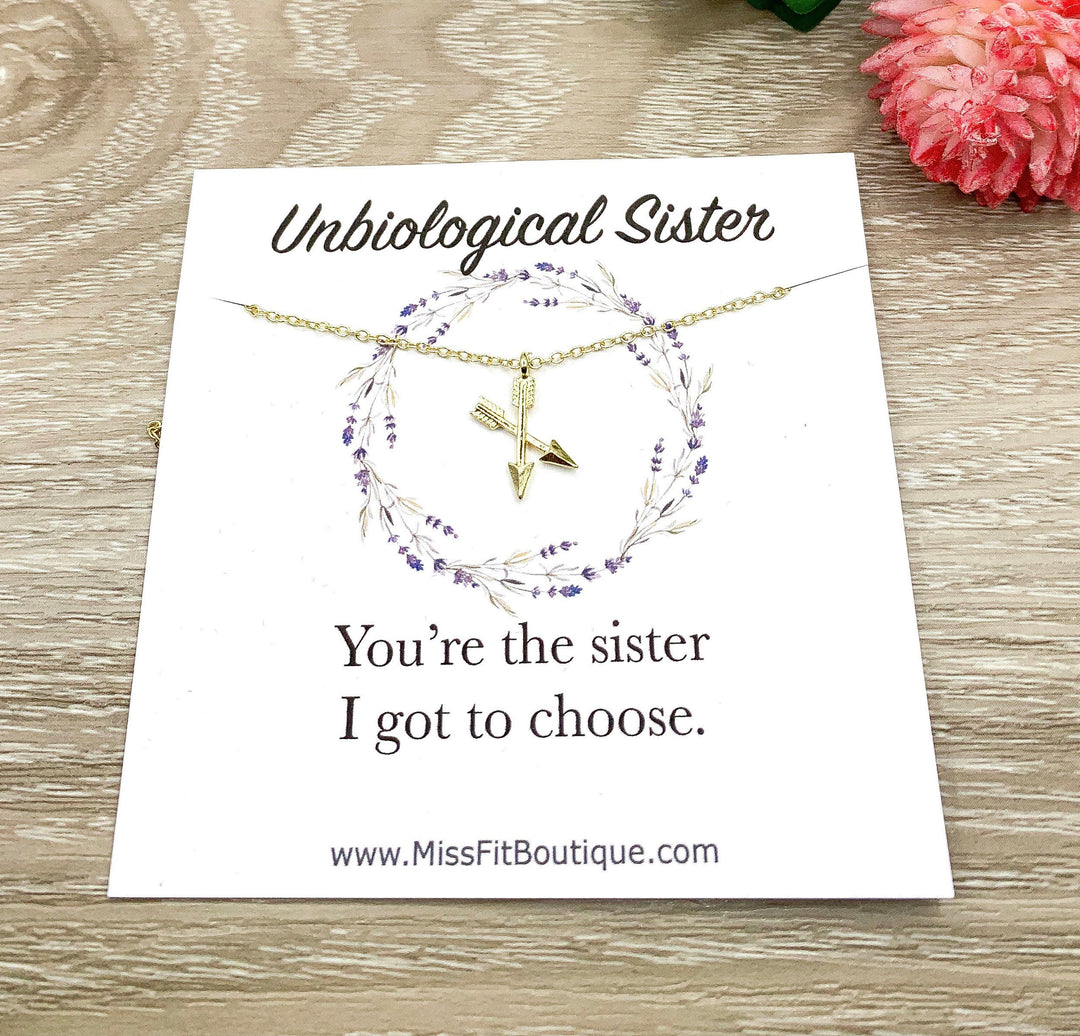 Tiny Crossing Arrows Necklace, Unbiological Sister Gift, Soul Sister Gift, Arrow Jewelry, Sister I Got to Choose Card, Sister Birthday Gift