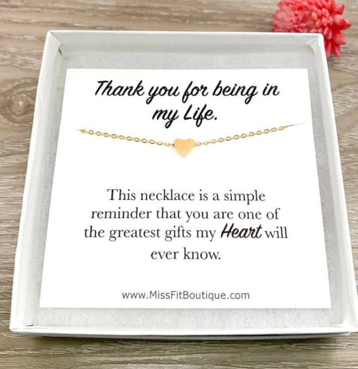 Collier petit cœur, carte de remerciement, petit cadeau souvenir, cadeau pour une personne spéciale, cadeau pour une meilleure amie, cadeau pour une sœur, cadeau pour dire « Je pense à toi ».
