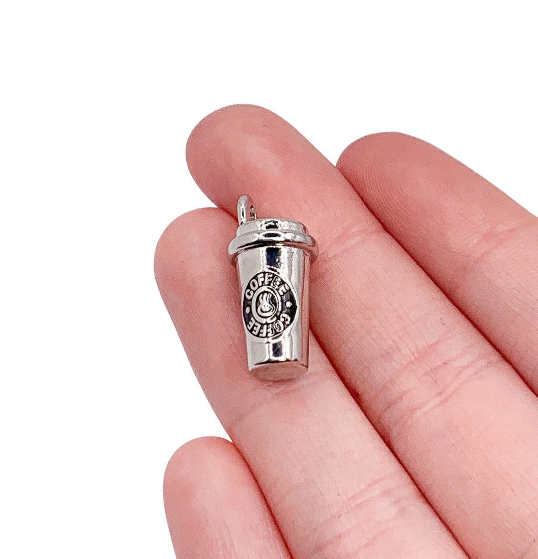 Breloque tasse à café (1 pièce), breloque miniature argentée, pour les passionnés de café, breloque individuelle, cadeau pour les amateurs de café, breloques barista, fournitures pour la création de bijoux.