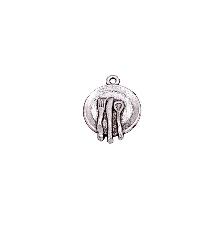 1 assiette décorative avec breloque couverts (petit couteau, fourchette, cuillère), breloques couverts, cadeau pour cuisinier, breloques ustensiles de cuisine, breloque cuisine, apprêts pour bijoux