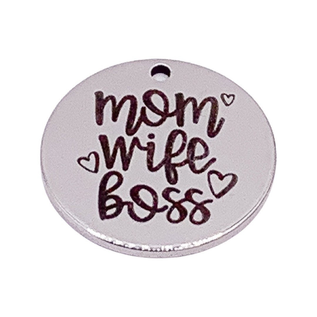 Breloque « Maman, Épouse, Cheffe », Breloques en acier inoxydable, Breloque individuelle, Breloques maternité, Breloque avec mots, Cadeau pour maman, Breloque maman, Bijou à faire soi-même