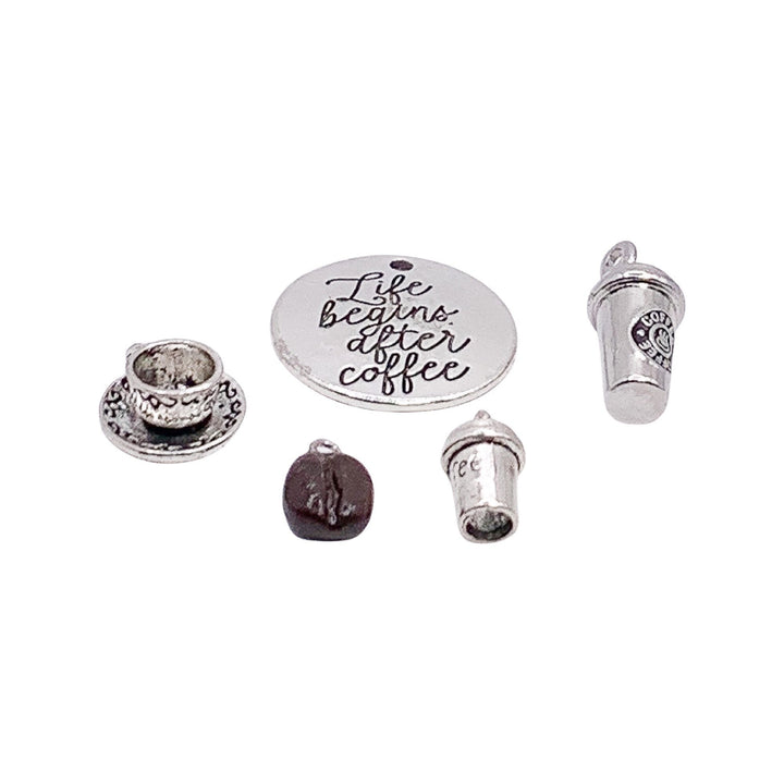 Lot de breloques sur le thème du café : breloques tasses à café, mini-mugs, breloques grains de café individuelles, cadeau pour les amateurs de café, breloques barista, bijoux à faire soi-même