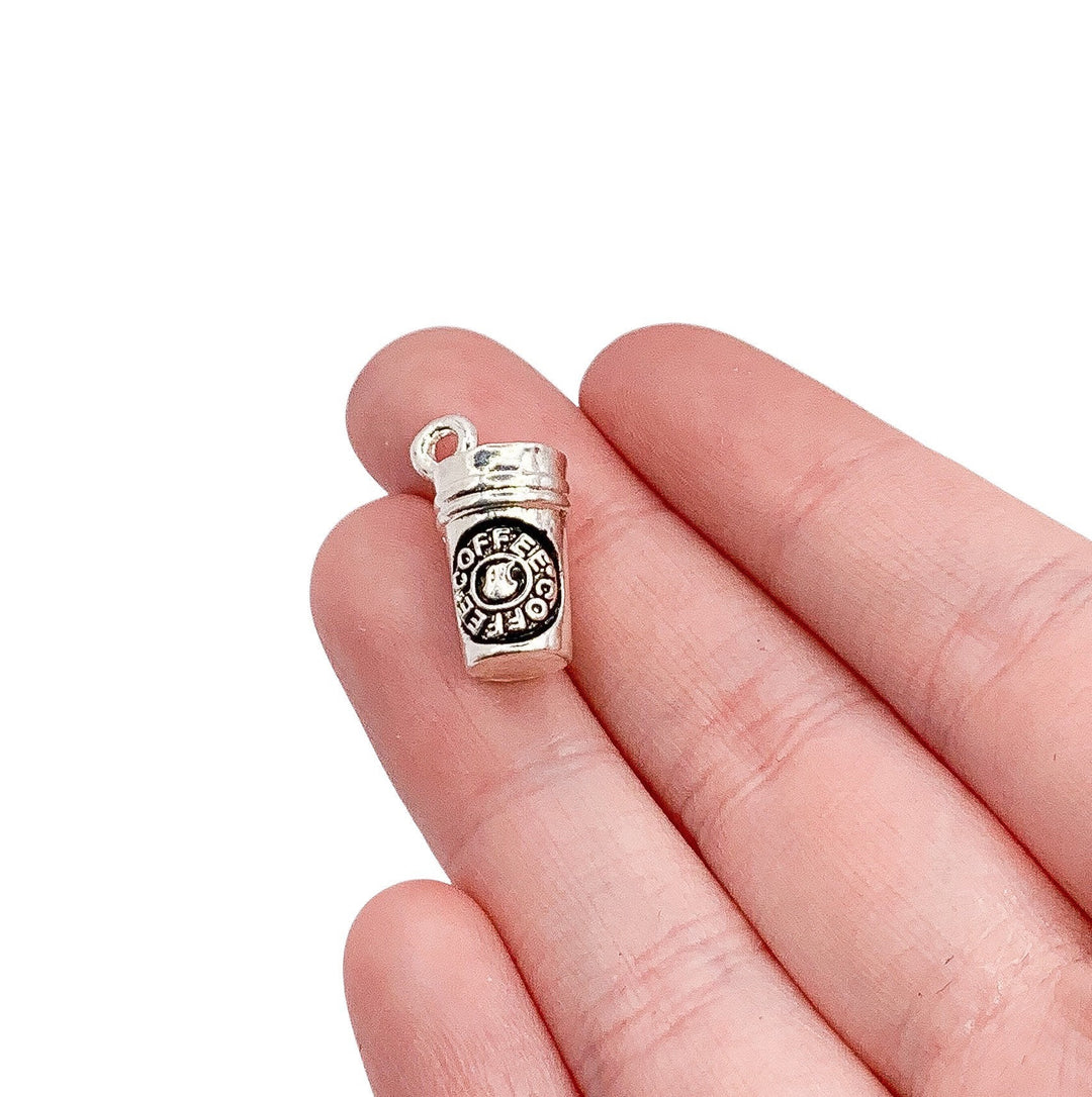 Breloque tasse à café (1 pièce), breloque miniature argentée, pour les passionnés de café, breloque individuelle, cadeau pour les amateurs de café, breloques barista, fournitures pour la création de bijoux.