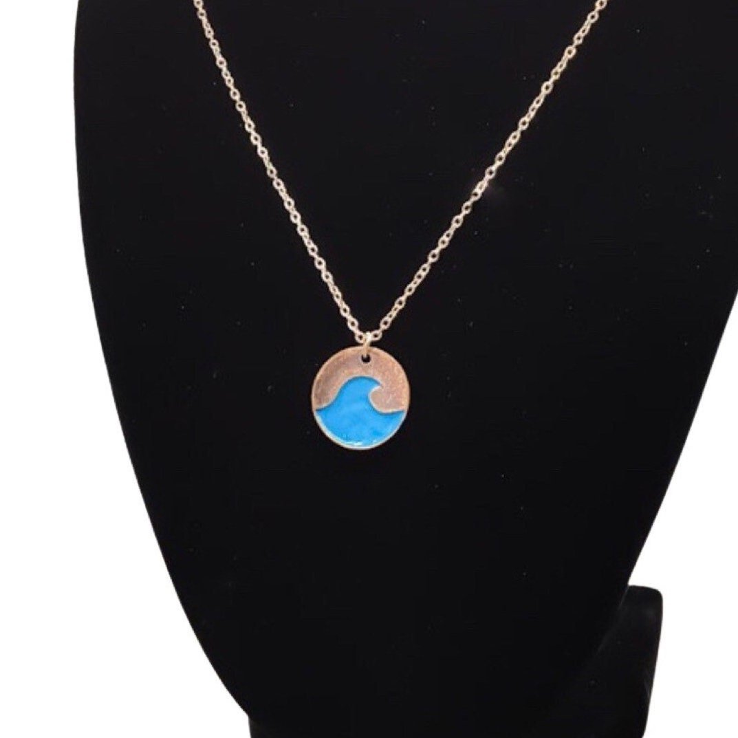 Collier Vague Bleue, Pendentif Vague, Collier Vague Simple Or Rose, Collier Surf, Bijoux Surfeur, Bijoux de Plage, Collier Bohème