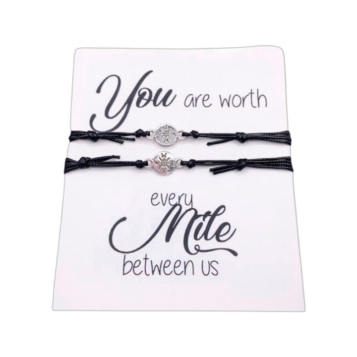 Carte « Tu vaux chaque kilomètre qui nous sépare », bracelets porte-bonheur boussole assortis, ensemble de bracelets boussole pour deux, cadeau d'amitié à distance