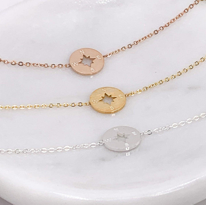 Bracelet boussole, cadeau pour voyageur, bracelet chaîne boussole, cadeau pour les amoureux du voyage, bracelet de promesse, cadeau pour les relations à distance, bijou minimaliste