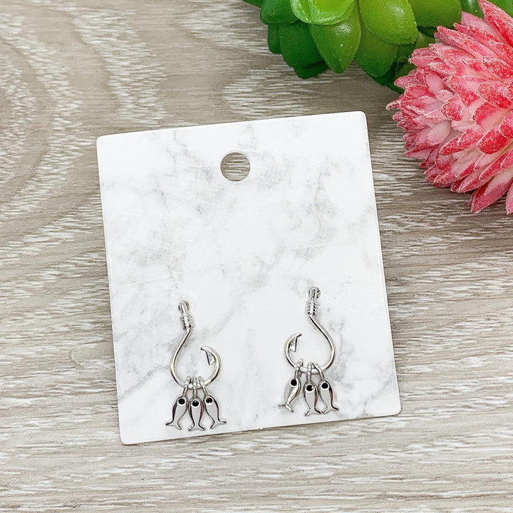 Boucles d'oreilles pêche, Puces d'oreilles trois poissons, Puces d'oreilles hameçon, Bijoux en argent sterling, Bijoux hameçon pour femme, Boucles d'oreilles pêcheur