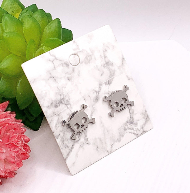 Skull Earrings, Skull and Bones Stud Earrings, Badass Jewelry, Spooky Earrings, Anatomy Earrings, Skeleton Studs, Halloween Jewelry for Her