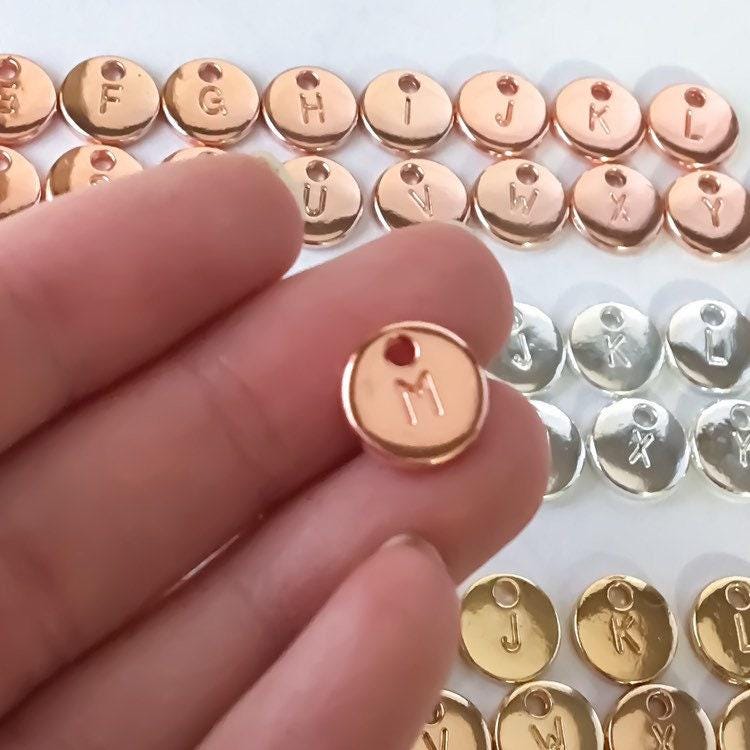 Add Tiny Initial Charm, Rose Gold, Silver & Gold Initial, Round Initial Charm, Disc Shaped Initial, Personalized Jewelry