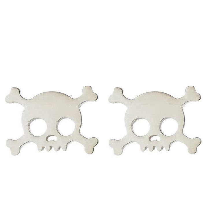 Skull Earrings, Skull and Bones Stud Earrings, Badass Jewelry, Spooky Earrings, Anatomy Earrings, Skeleton Studs, Halloween Jewelry for Her