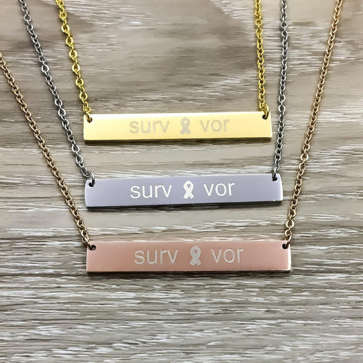 Collier de survivante du cancer, Ruban de sensibilisation, Bijou de soutien, Collier en acier inoxydable, Cadeau pour une amie, Cadeau pour une survivante du cancer du sein