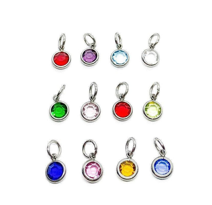 Breloque pierre de naissance, breloque en argent sterling, perle de pierre de naissance de 7 mm, perles de verre en cristal avec pierre de naissance, choix de la pierre de naissance, cadeaux personnalisés