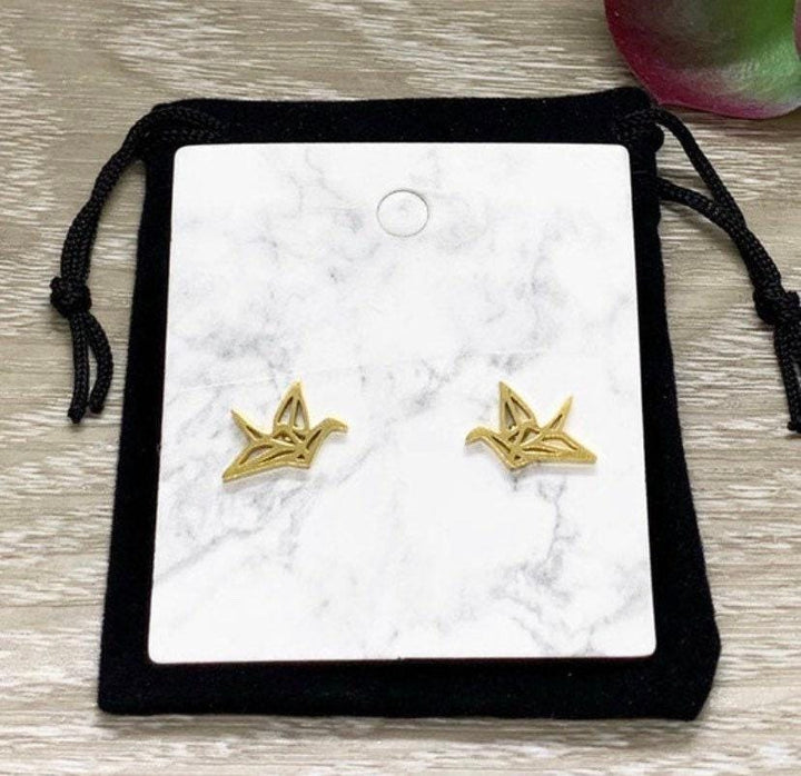 Origami Crane Stud Earrings, Wildlife Jewelry, Cute Bird Earrings, Animal Lover Gift, Love Bird Earrings, Paper Crane Post Earrings