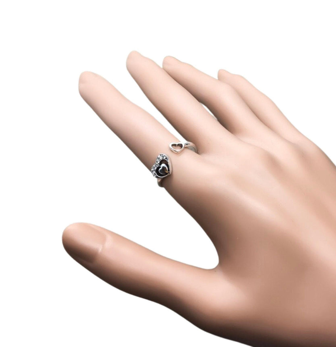 Bague cœur en argent sterling 925, bijou cœur délicat, bague double cœur, bague ajustable pour femme, bague d'anniversaire pour épouse