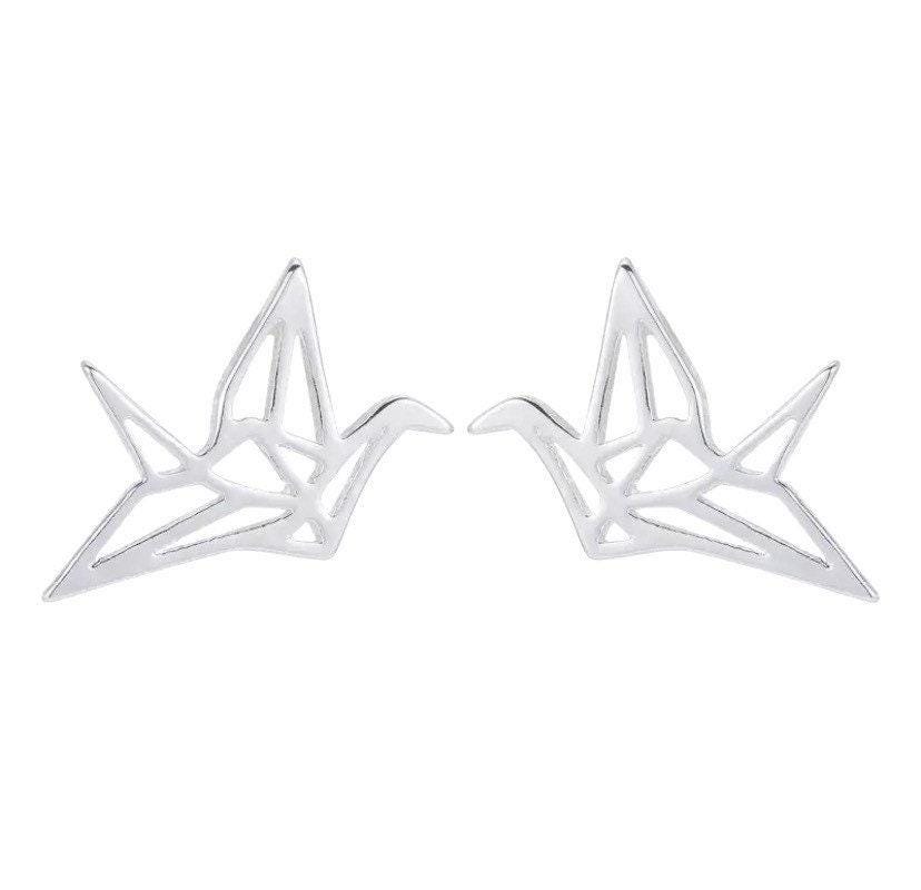 Origami Crane Stud Earrings, Wildlife Jewelry, Cute Bird Earrings, Animal Lover Gift, Love Bird Earrings, Paper Crane Post Earrings