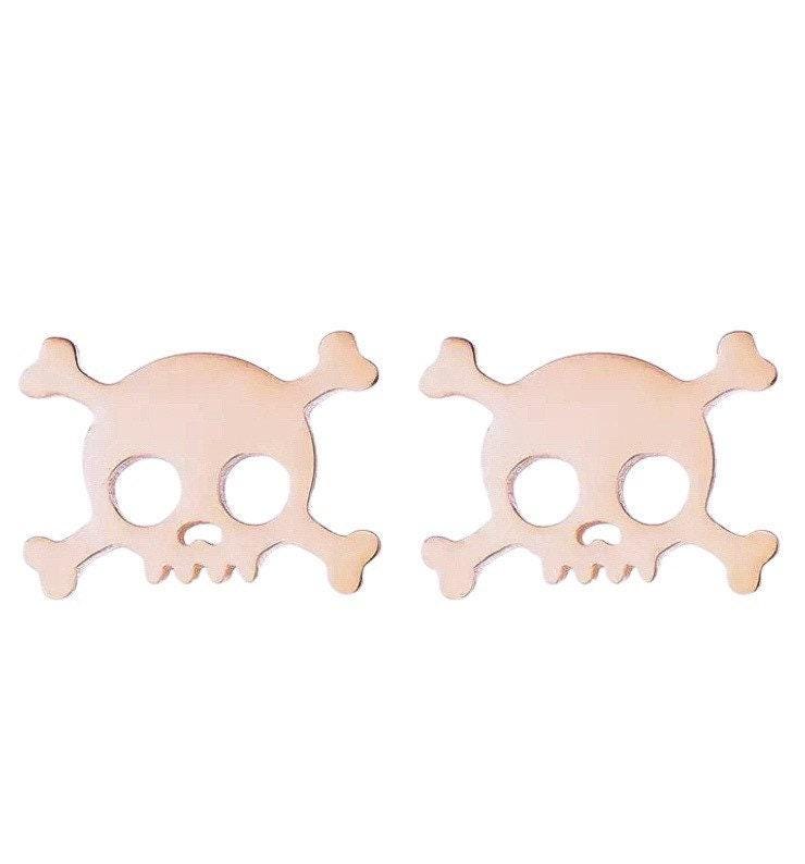 Skull Earrings, Skull and Bones Stud Earrings, Badass Jewelry, Spooky Earrings, Anatomy Earrings, Skeleton Studs, Halloween Jewelry for Her
