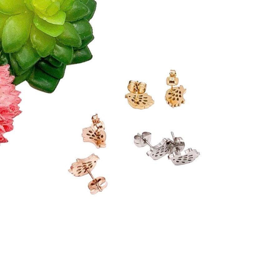 Boucles d'oreilles hérisson en or rose, bijoux animaliers, boucles d'oreilles porc-épic mignonnes, cadeau pour les amoureux des animaux, bijoux délicats sur le thème de la forêt, cadeau d'anniversaire pour elle