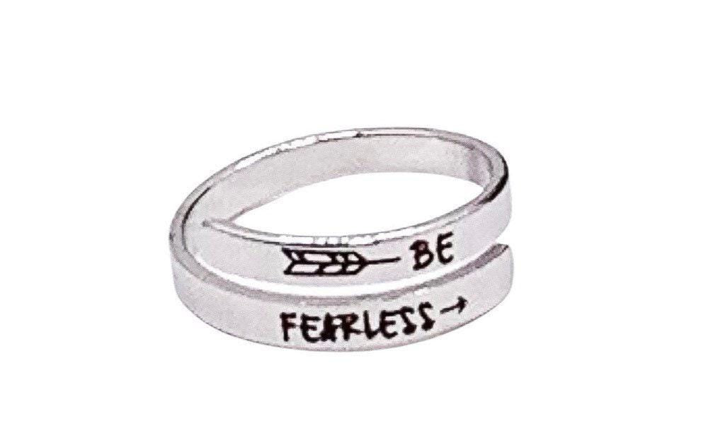 Be Fearless Ring, Inspirational Wrap Ring, Strength Keepsake Gift, Uplifting Jewelry, Laser Engraved Mini Ring, Statement Ring, Friend Gift
