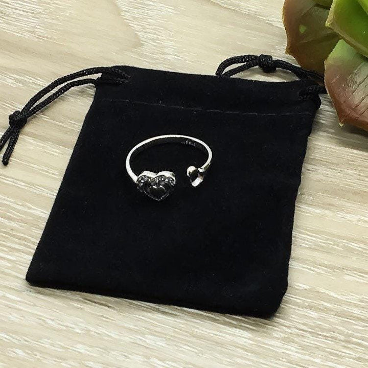 Bague cœur en argent sterling 925, bijou cœur délicat, bague double cœur, bague ajustable pour femme, bague d'anniversaire pour épouse