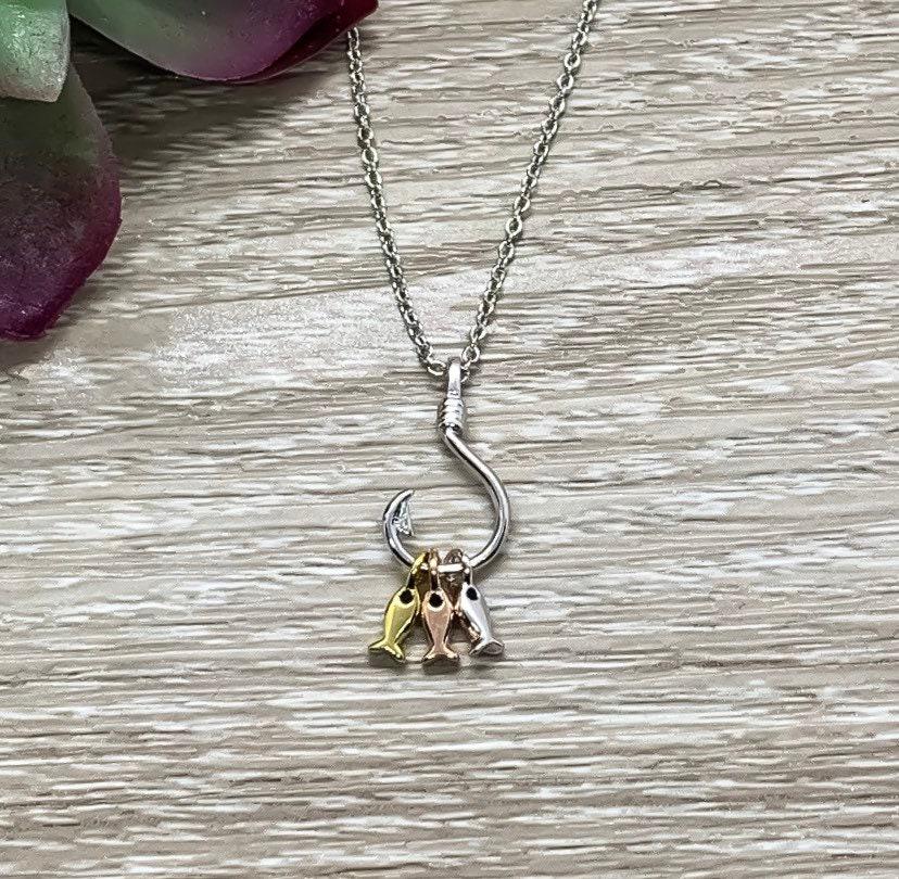 Fish Hook Necklace, Sterling Silver Pendant, Fishing Necklace, Dainty Jewelry, Nautical Necklace, Romantic Gift, Gift for Mother