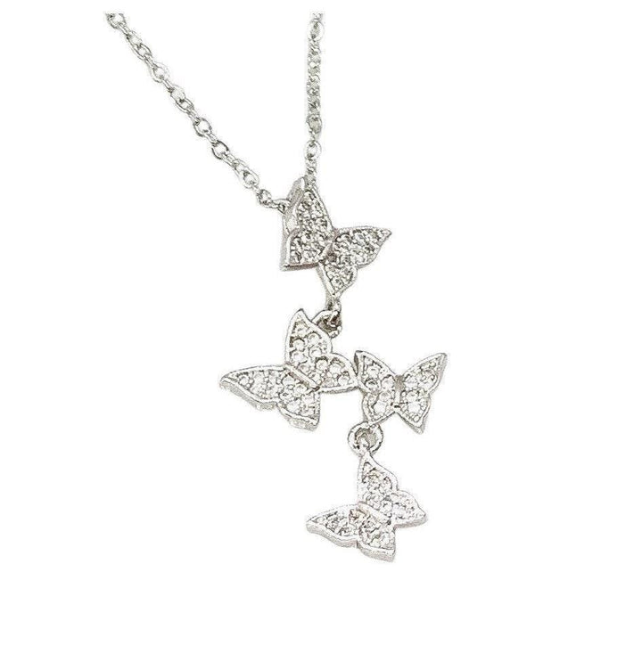Collier papillons miniatures en argent, bijoux papillon en zircone cubique, cadeau pour les amoureux des insectes, collier insectes, bijoux de printemps, collier délicat