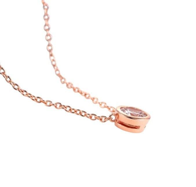 Diamond Solitaire Necklace, Rose Gold CZ Necklace, Round Cut Cubic Zirconia Pendant, Dainty Jewelry, Circle Bezel Necklace, Bridal Jewelry