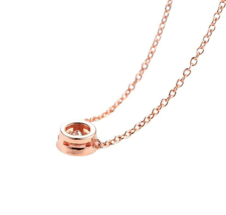 Diamond Solitaire Necklace, Rose Gold CZ Necklace, Round Cut Cubic Zirconia Pendant, Dainty Jewelry, Circle Bezel Necklace, Bridal Jewelry