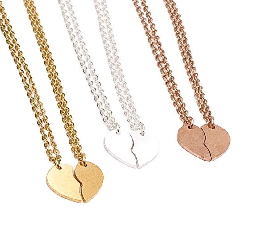 Ensemble de 2 petits cœurs brisés, colliers d'amitié assortis, cadeau pour meilleure amie, cadeau pour petite sœur, cadeau d'anniversaire pour grande sœur, collier entrelacé