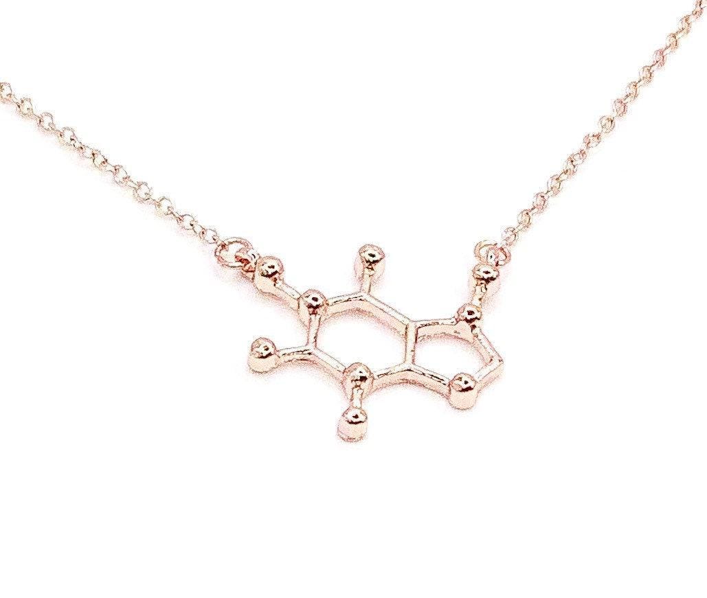 Caffeine Necklace Rose Gold, Molecular Jewelry, Coffee Lover Gift, Mom Friend Gift, Motherhood Jewelry, Layering Necklace, Sister Christmas
