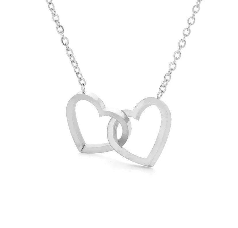 Collier 2 cœurs, Collier double cœur, Cadeau pour amoureux, Bijou pour grand-mère, Collier pour maman de deux enfants, Bijou de maternité, Cadeau d'anniversaire pour maman
