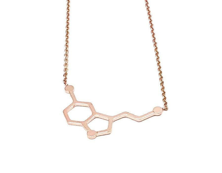 Collier Sérotonine en Or Rose, Bijou Moléculaire, Pendentif Molécule, Collier Biologie, Cadeau Remonte-Gourmandise, Petit Cadeau pour Femme