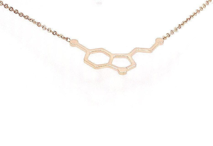 Collier Sérotonine en Or Rose, Bijou Moléculaire, Pendentif Molécule, Collier Biologie, Cadeau Remonte-Gourmandise, Petit Cadeau pour Femme