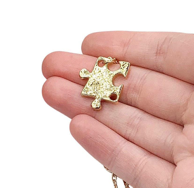 Puzzle Necklace Set for 4, Puzzle Piece Pendant, Gold Interlocking Puzzle Jewelry, Autism Awareness Gift, Matching Best Friend Gifts