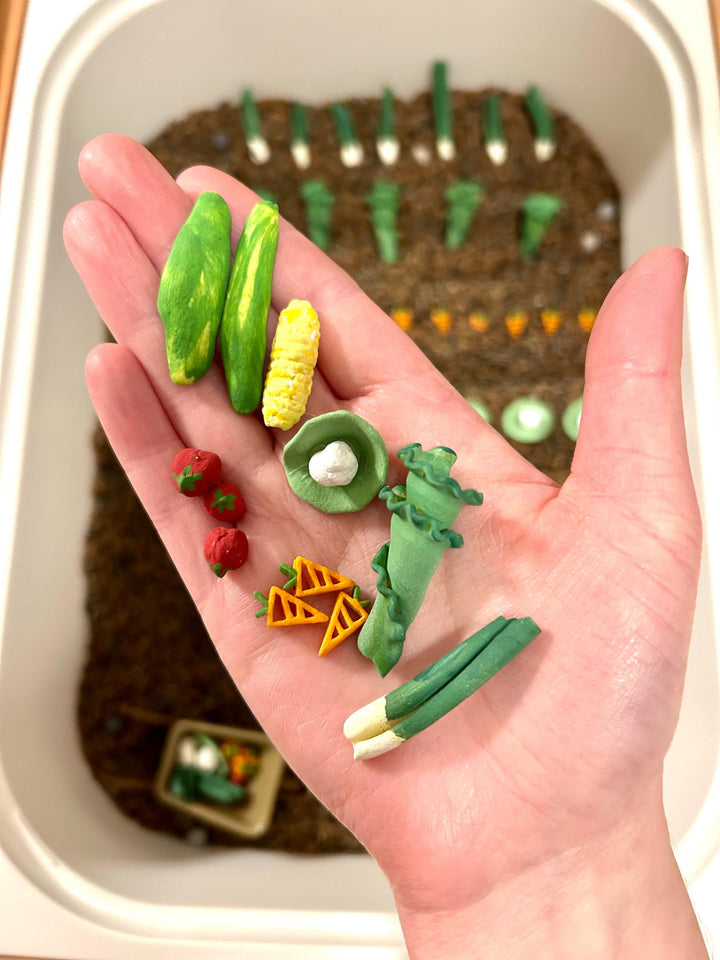 Vegetable Garden Sensory Bin Filler Mix | Brown Rice Soil | Grey Chickpea Rocks | Handpainted Pasta | Farming Soil Montessori Sensory Play