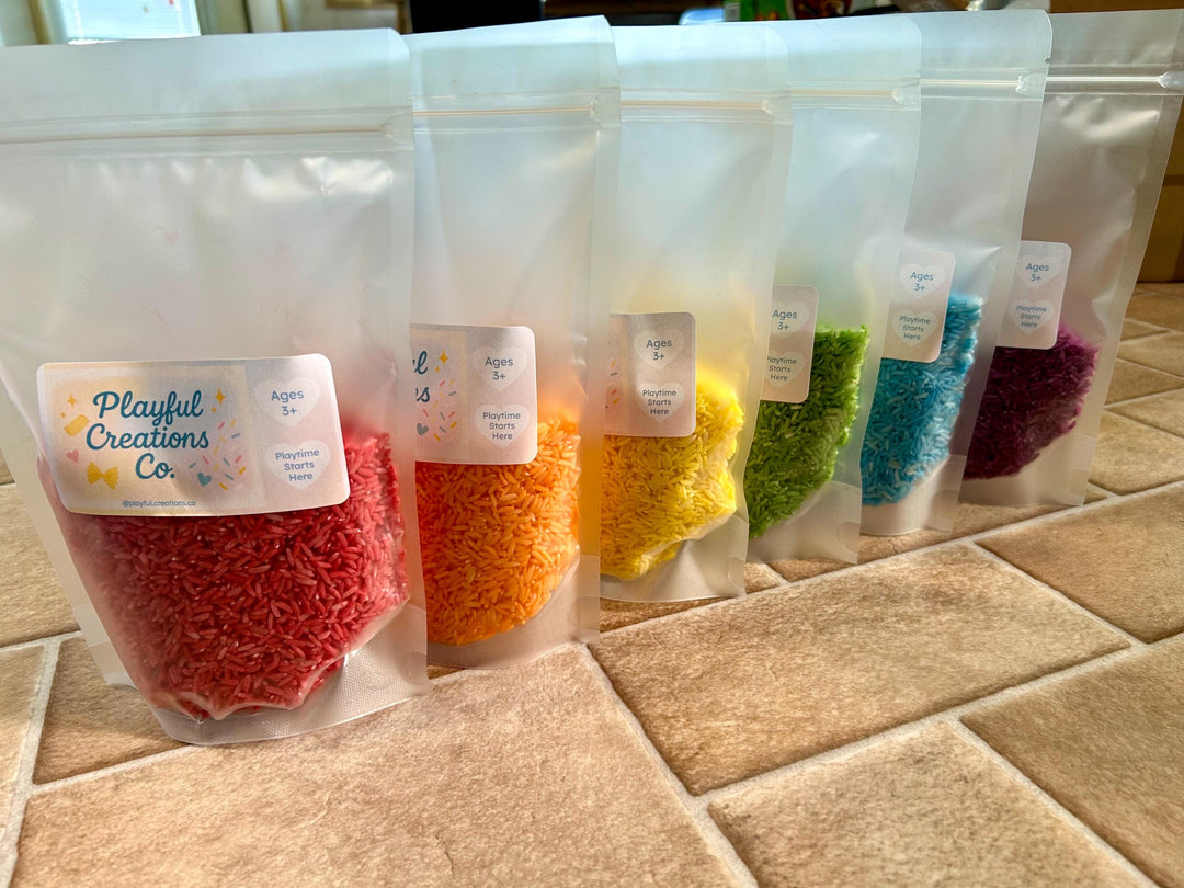 Create Your Own Rainbow Rice Kit for Sensory Bins | Playful Tuff Tray Setup | Brightly Painted Rice for Children | Colorful Homeschool Play