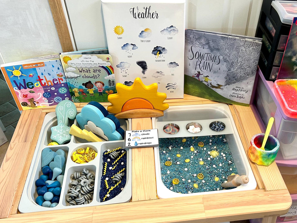 Sunny vs Stormy Weather Sensory Bin Mix | Lightning, Clouds, Rain and Sun Filler | Montessori Learning | Playtime Exploration for Preschool