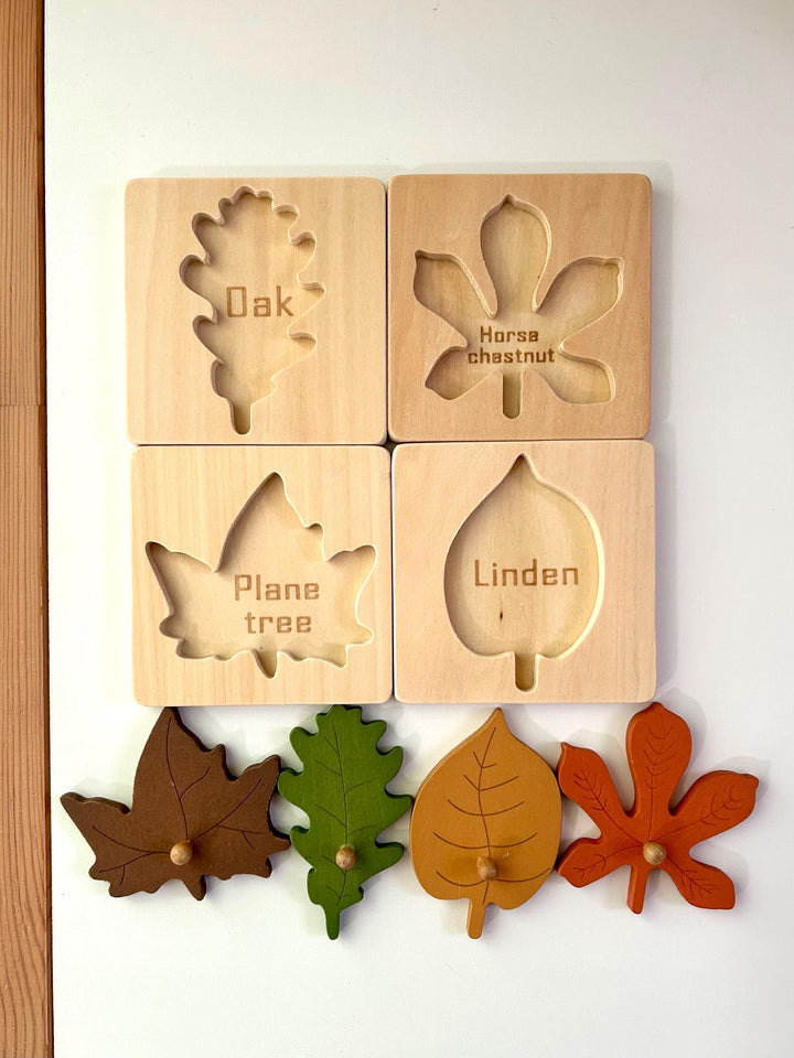 Wooden Leaf Puzzles | Fall Harvest Ressources | Montessori Nature Toy | Educational Toddler Activity | Fine Motor Skills | Preschool Tools