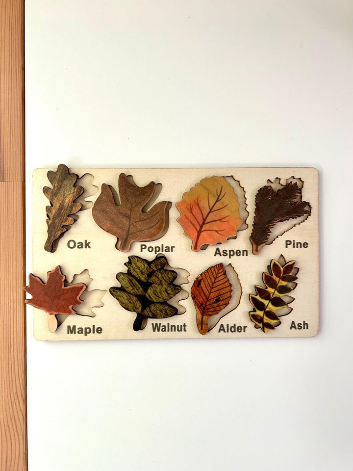 Wooden Leaf Puzzles | Fall Harvest Ressources | Montessori Nature Toy | Educational Toddler Activity | Fine Motor Skills | Preschool Tools